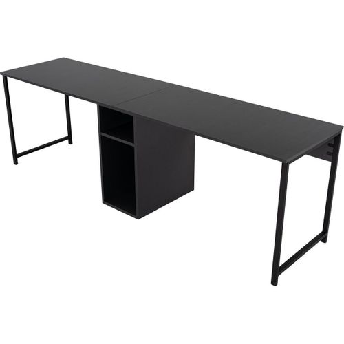 Bureau Double Avec Rangement Central Gris Anthracite, Piètement Noir 240 Cm - Orsa