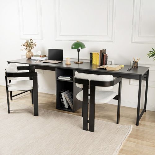 Bureau Double Avec Rangement Central Gris Anthracite, Piètement Noir 240 Cm - Orsa