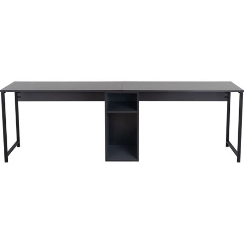 Bureau Double Avec Rangement Central Gris Anthracite, Piètement Noir 240 Cm - Orsa