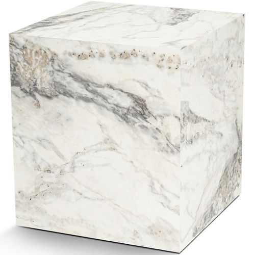 Table D'appoint Cubique Effet Marbre Blanc 45 Cm - Vanya