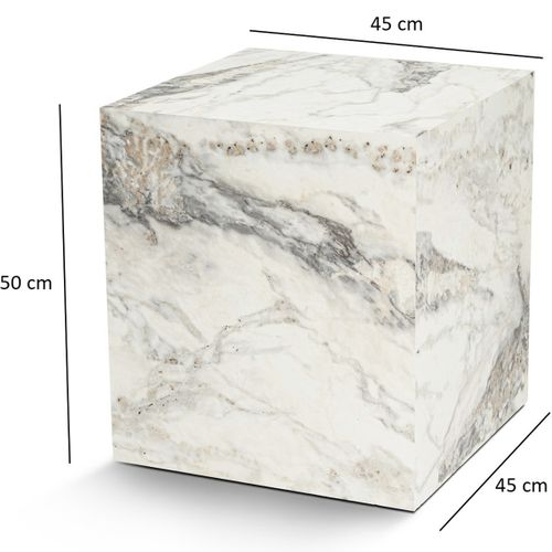 Table D'appoint Cubique Effet Marbre Blanc 45 Cm - Vanya