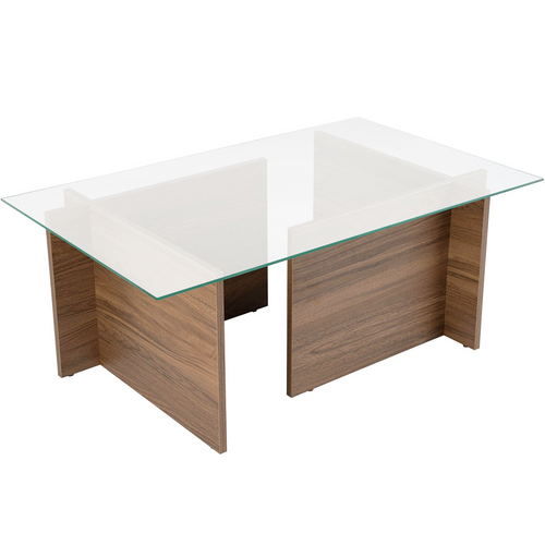 Table Basse Rectangulaire Effet Noyer Et Verre 105 Cm - Kael