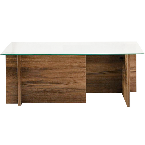 Table Basse Rectangulaire Effet Noyer Et Verre 105 Cm - Kael