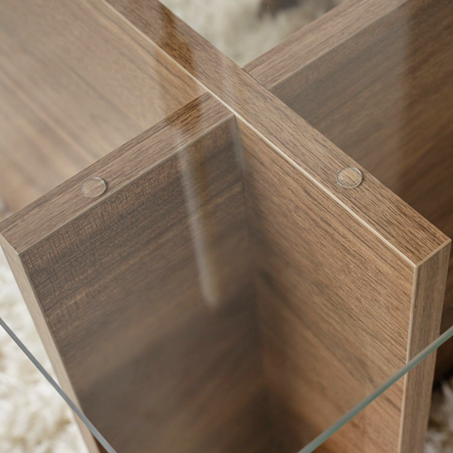 Table Basse Rectangulaire Effet Noyer Et Verre 105 Cm - Kael