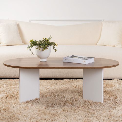 Table Basse Ovale Effet Noyer Et Piètement Blanc 119 Cm - Orane