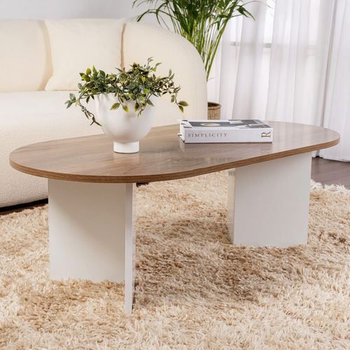 Table Basse Ovale Effet Noyer Et Piètement Blanc 119 Cm - Orane