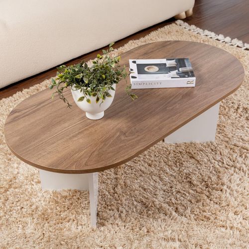 Table Basse Ovale Effet Noyer Et Piètement Blanc 119 Cm - Orane