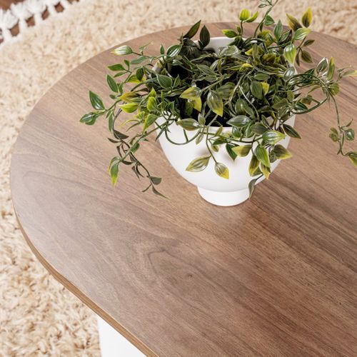 Table Basse Ovale Effet Noyer Et Piètement Blanc 119 Cm - Orane