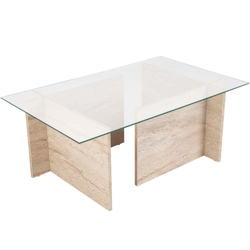 Table Basse Rectangulaire Effet Travertin Et Verre 105 Cm - Kael