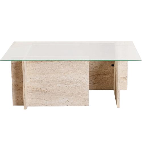 Table Basse Rectangulaire Effet Travertin Et Verre 105 Cm - Kael