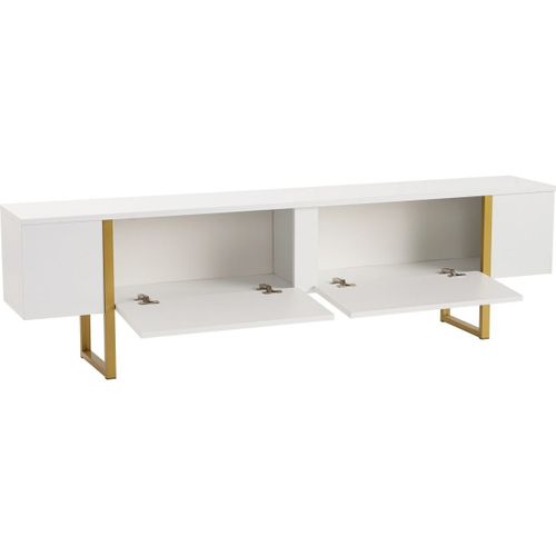 Meuble TV 2 Portes Blanc Avec Piètement Doré 180 Cm - Tessa