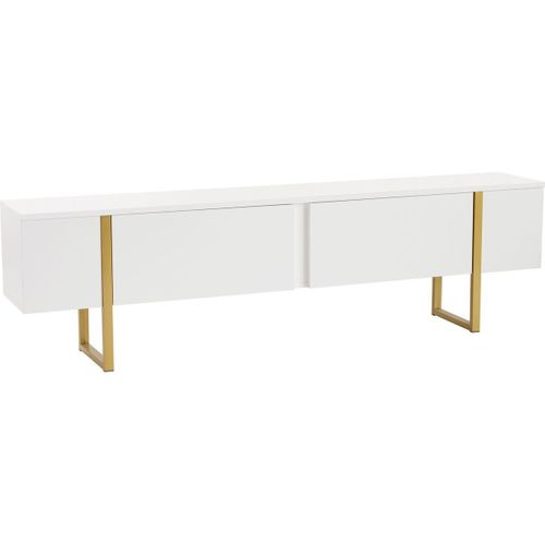 Meuble TV 2 Portes Blanc Avec Piètement Doré 180 Cm - Tessa