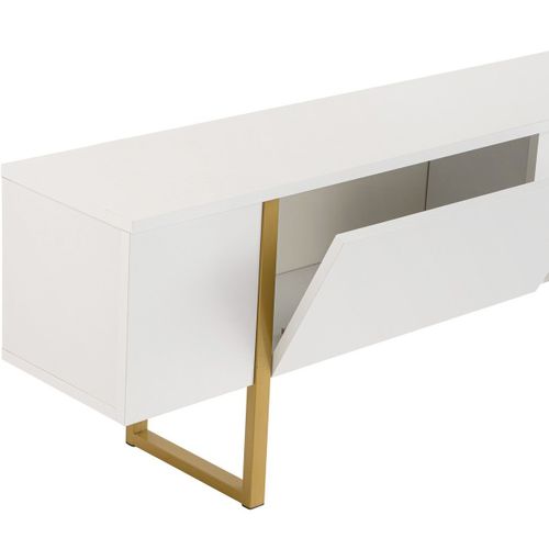 Meuble TV 2 Portes Blanc Avec Piètement Doré 180 Cm - Tessa