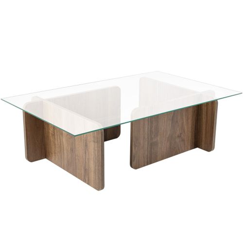 Table Basse Rectangulaire Effet Noyer Et Verre 105 Cm - Naelis