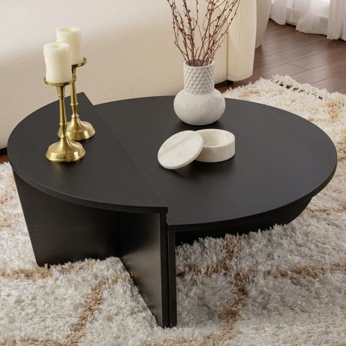 Table Basse Modulable Ronde Effet Bois Noir D.90 Cm - Selma
