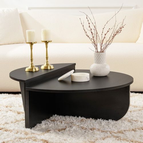 Table Basse Modulable Ronde Effet Bois Noir D.90 Cm - Selma