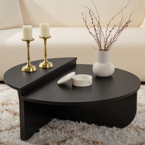 Table Basse Modulable Ronde Effet Bois Noir D.90 Cm - Selma