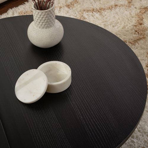 Table Basse Modulable Ronde Effet Bois Noir D.90 Cm - Selma