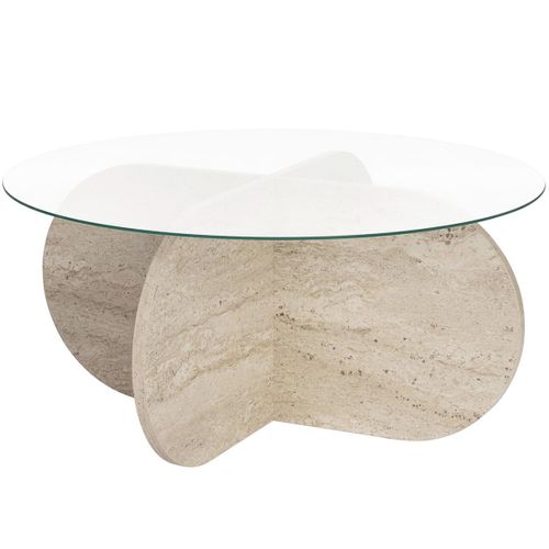 Table Basse Ronde Effet Travertin Et Verre D.75 Cm - Eolia