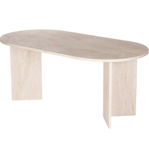 Table à Manger Ovale Effet Travertin 8 Pers. 180 Cm - Suna