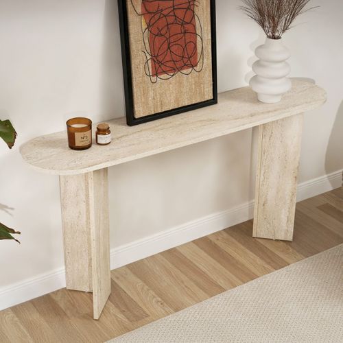 Console Ovale Effet Travertin 150 Cm - Malva