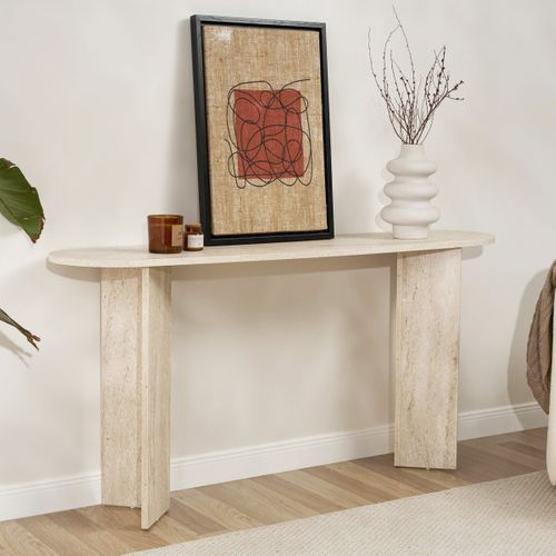 Console Ovale Effet Travertin 150 Cm - Malva