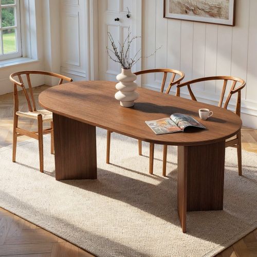 Table à Manger Ovale Effet Noyer 8 Pers. 180 Cm - Suna