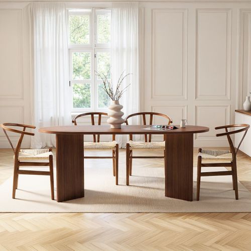 Table à Manger Ovale Effet Noyer 8 Pers. 180 Cm - Suna