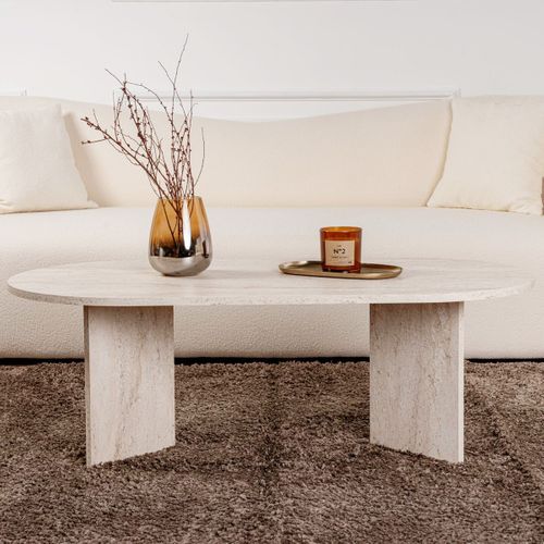 Table Basse Ovale Effet Travertin 119 Cm - Orane