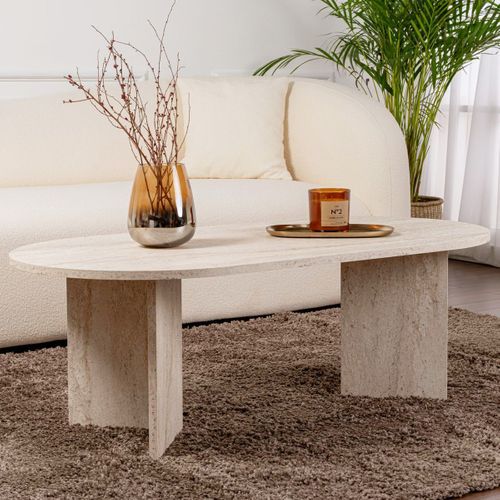 Table Basse Ovale Effet Travertin 119 Cm - Orane