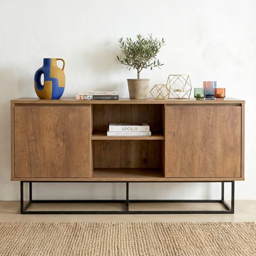 Buffet 2 Portes 2 Niches Effet Noyer 140 Cm - Nerio