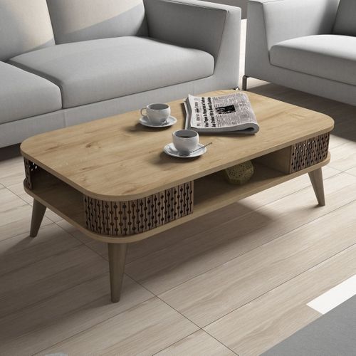 Table Basse Avec Niche De Rangement Effet Chêne 105 Cm - Etta