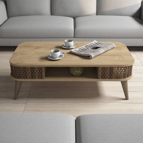 Table Basse Avec Niche De Rangement Effet Chêne 105 Cm - Etta