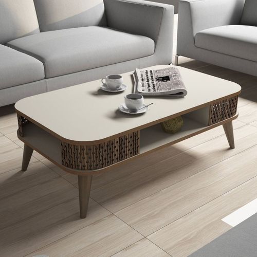 Table Basse Avec Niche De Rangement Beige et Effet Chêne 105 Cm - Etta