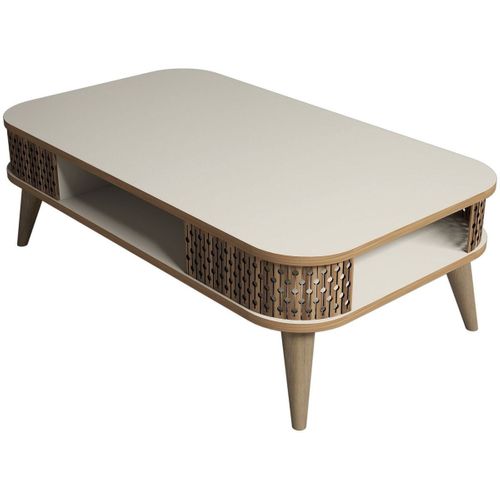 Table Basse Avec Niche De Rangement Beige et Effet Chêne 105 Cm - Etta