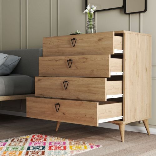 Commode 4 Tiroirs Effet Chêne 80 Cm - Ardea