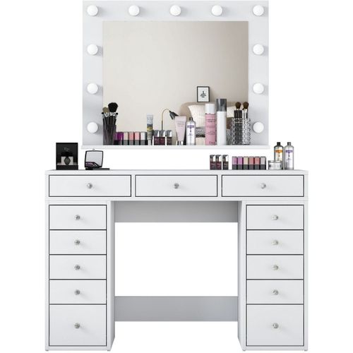 Coiffeuse 13 Tiroirs Blanche Avec Miroir Lumineux 120 Cm - Arezzo