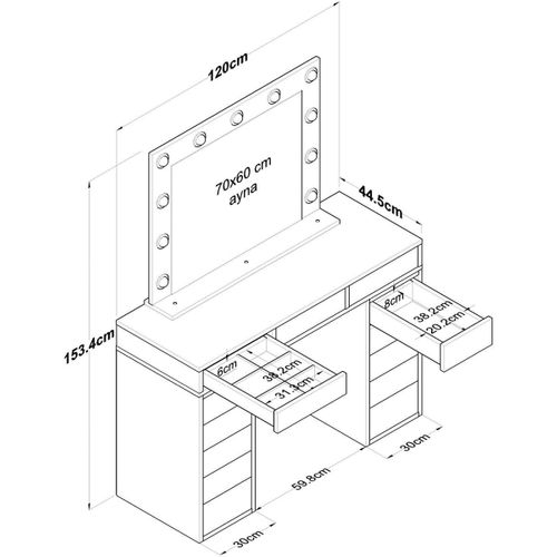 Coiffeuse 13 Tiroirs Blanche Avec Miroir Lumineux 120 Cm - Arezzo