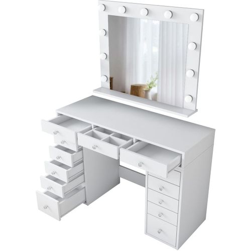 Coiffeuse 13 Tiroirs Blanche Avec Miroir Lumineux 120 Cm - Arezzo