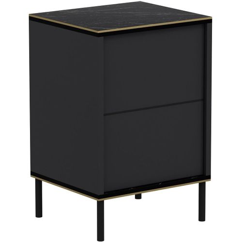 Table De Chevet 1 Porte Gris Anthracite et Effet Marbre Noir 40 Cm - Kora