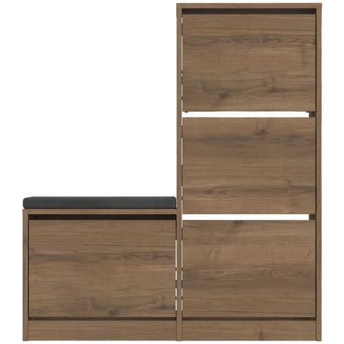 Meuble à Chaussures 4 Portes Avec Banc Effet Bois Foncé 105 Cm - Kira