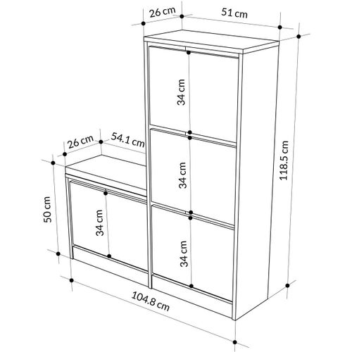 Meuble à Chaussures 4 Portes Avec Banc Effet Bois Foncé 105 Cm - Kira