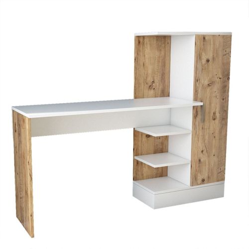 Bureau Combiné Bicolore Blanc Et Effet Bois 152 Cm - Elyra