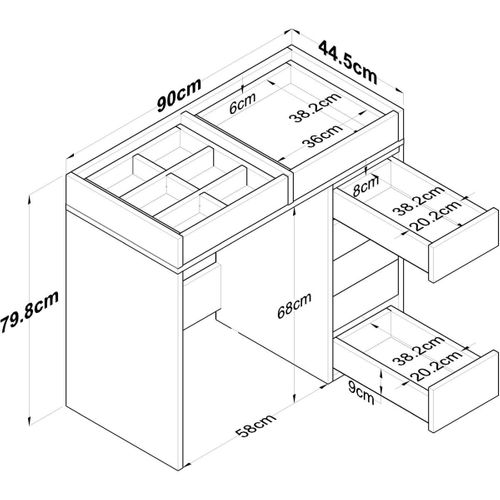Coiffeuse 7 Tiroirs Blanche Avec Plateau En Verre 90 Cm - Arezzo