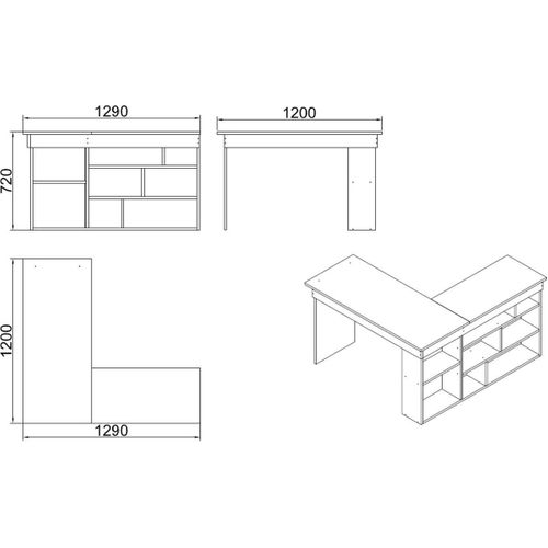 Bureau D'angle Blanc, Piètement Et Rangements Effet Bois 120x120 Cm - Elyra