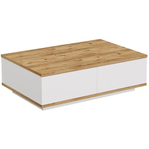 Table Basse Rectangulaire 4 Portes Blanc et Effet Bois 90 Cm - Ravia