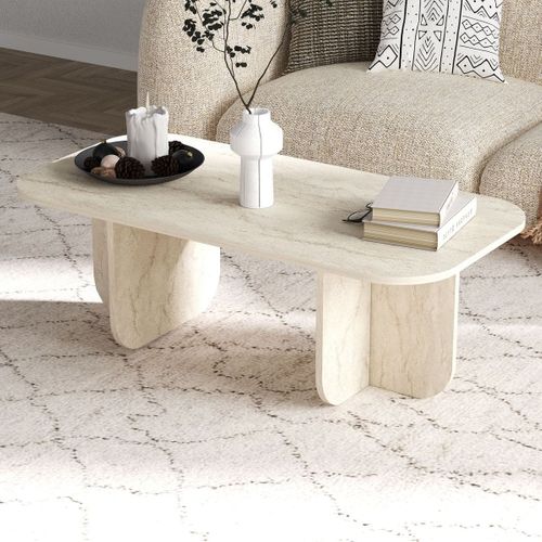 Table Basse Rectangulaire Effet Travertin 120 Cm - Ivy