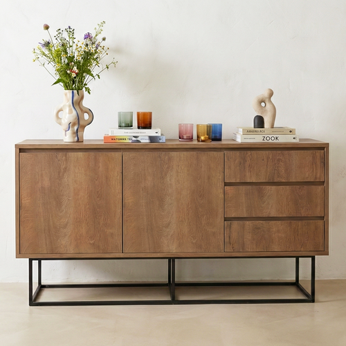 Buffet 2 Portes 3 Tiroirs Effet Noyer 140 Cm - Nerio