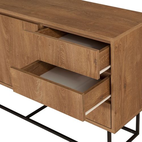 Buffet 2 Portes 3 Tiroirs Effet Noyer 140 Cm - Nerio