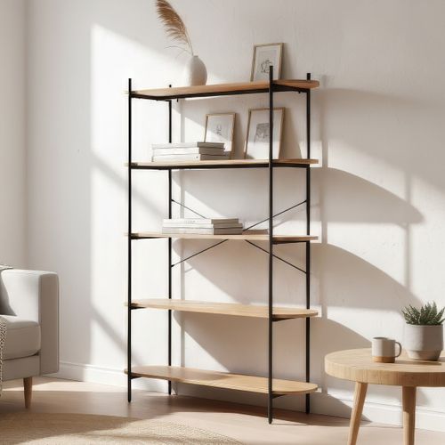 Etagère 5 Niveaux Noir Et Effet Chêne 120 Cm - Vara